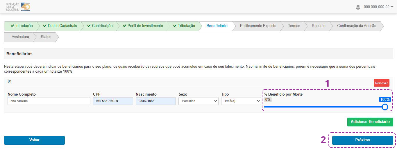 Imagem de uma das telas do processo de adesão