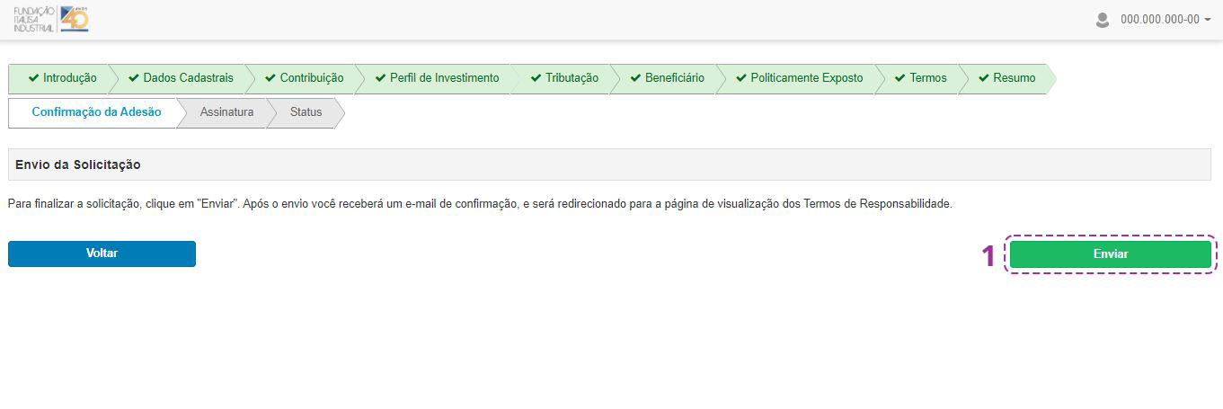 Imagem de uma das telas do processo de adesão