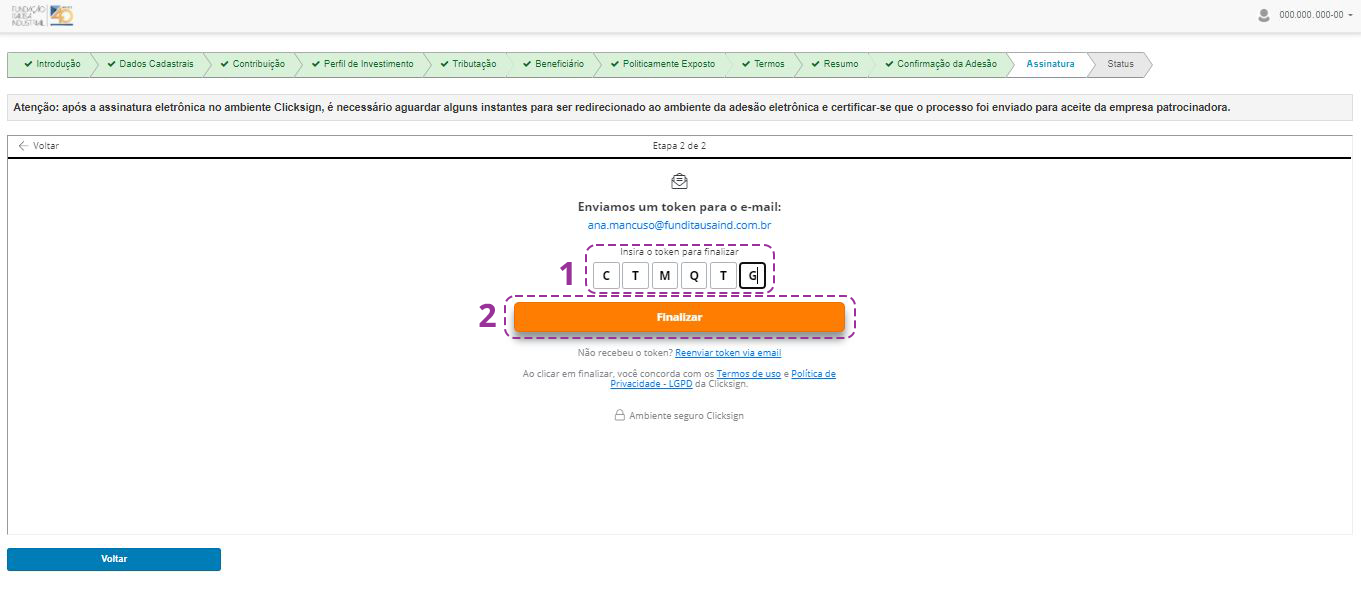 Imagem de uma das telas do processo de adesão